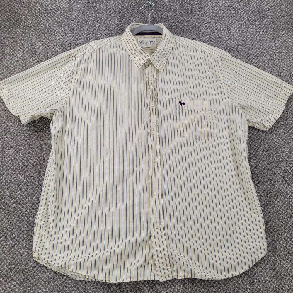 Aeropostale Mens XL Slim Fit Short Sleeve Button Down Shirt Yellow Striped A87